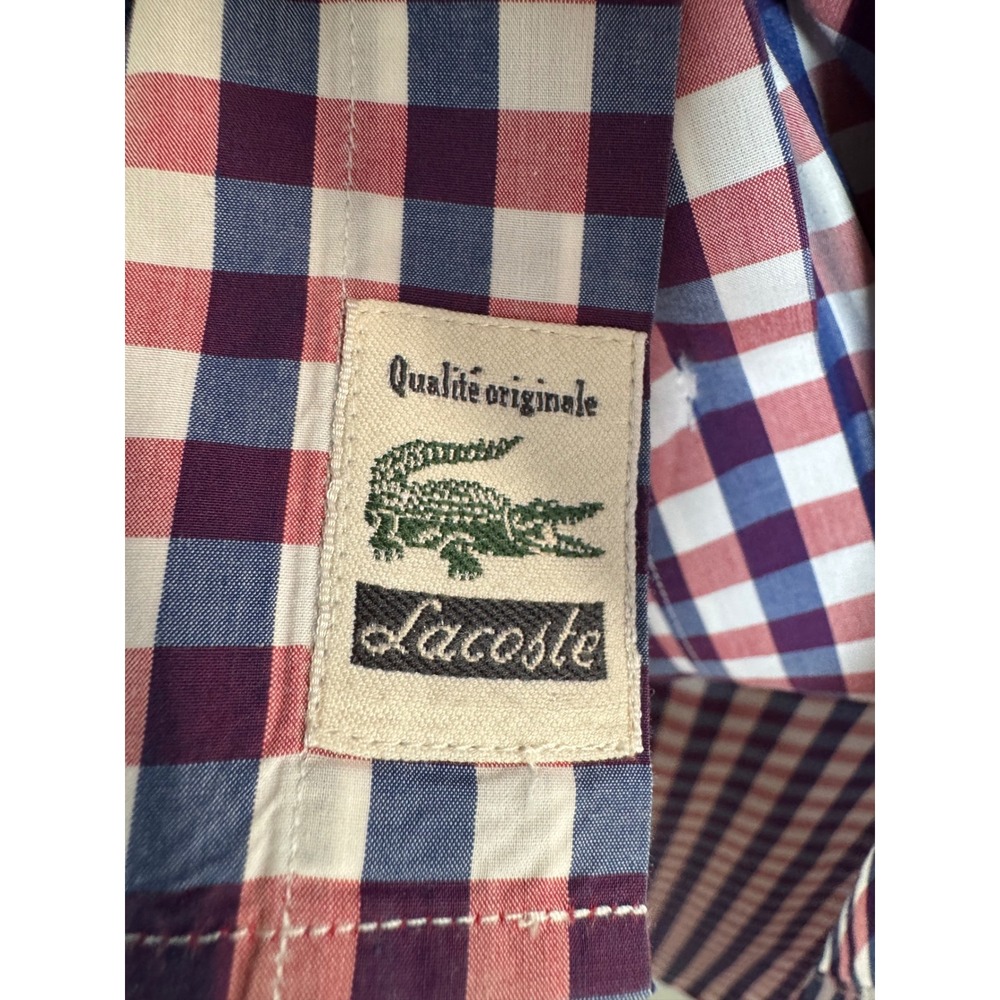 Lacoste Mens Modern Fit Gingham Check Button Down Shirt Red Navy White Size 44 - Picture 3 of 7